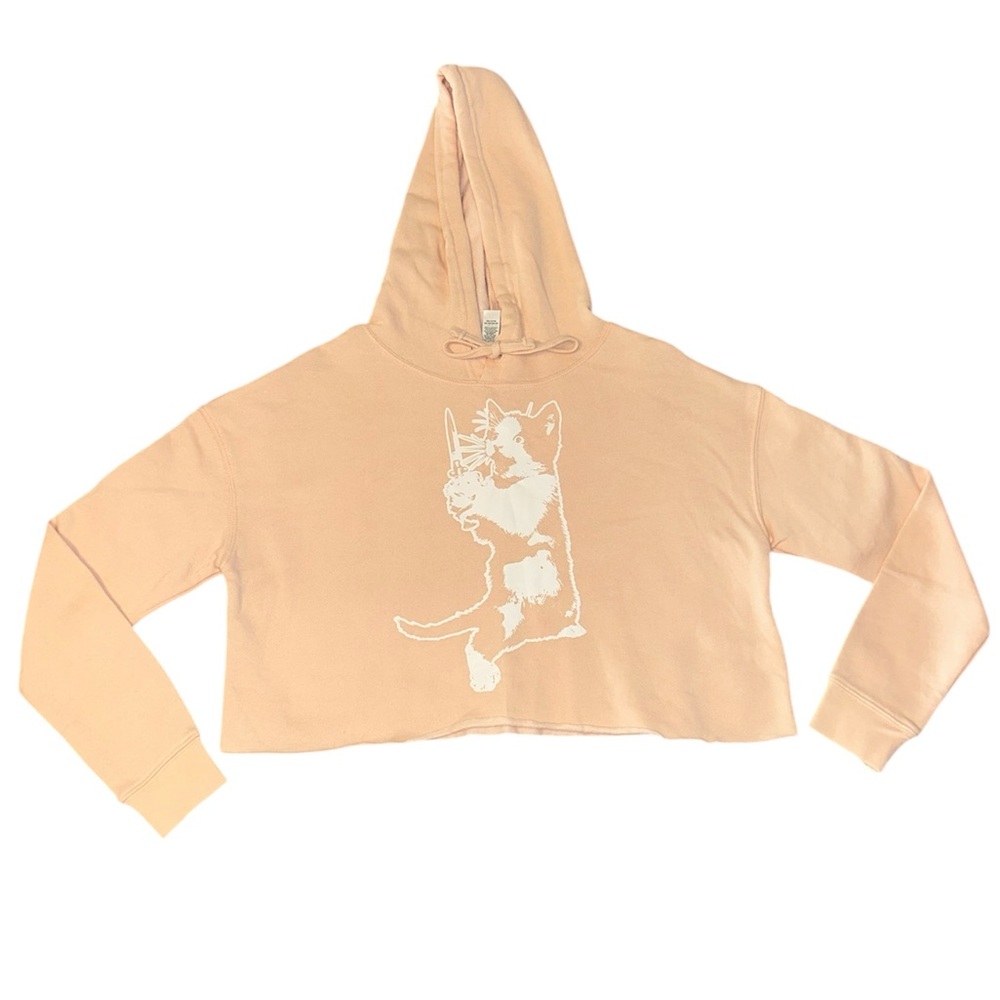 Cute Cat Graphic Cropped Hoodie